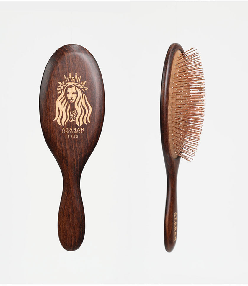 ATARAH Cooling Massage Gold Pin Hair Brush (Wooden Round)