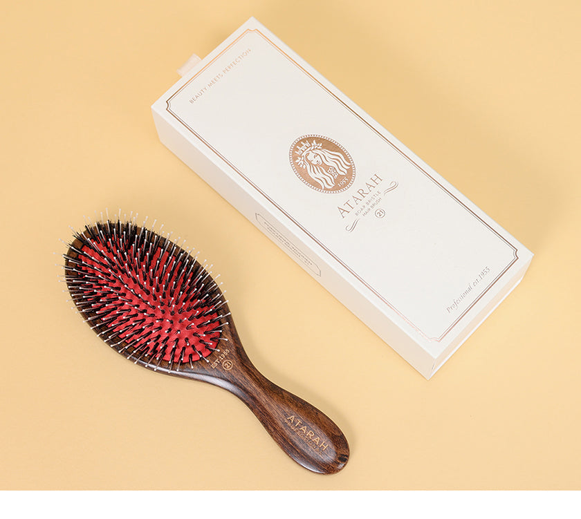 ATARAH Porcupine 21 Boar Bristle Hair Brush (Medium Brown)