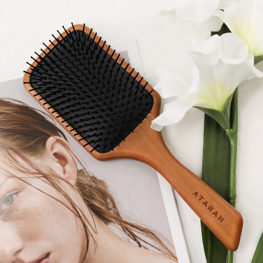 ATARAH Wooden Paddle Cushion Hair Brush