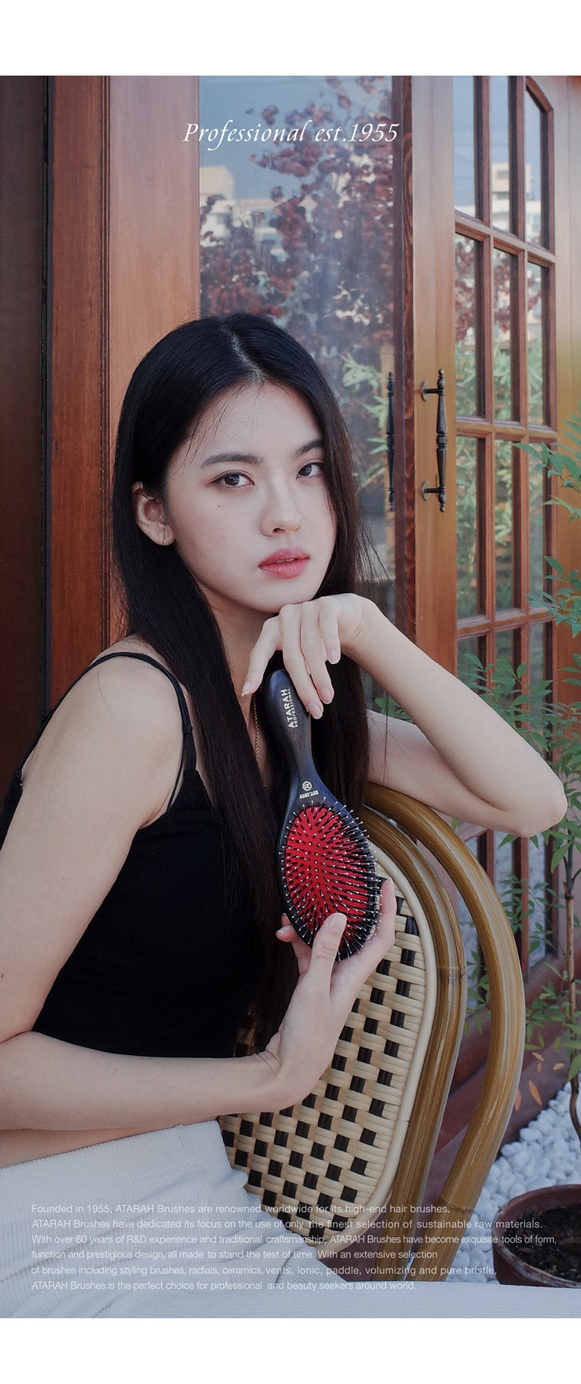 ATARAH Porcupine 24 Boar Bristle Hair Brush (Cushion Wooden Round)