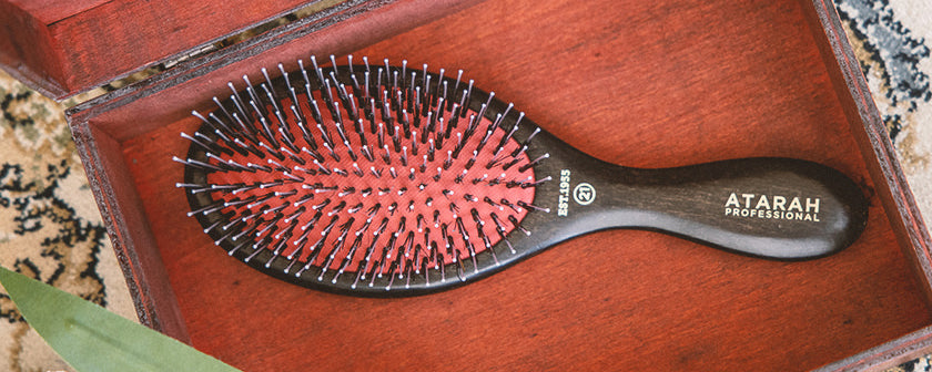 ATARAH Porcupine 21 Boar Bristle Hair Brush (Medium Brown)