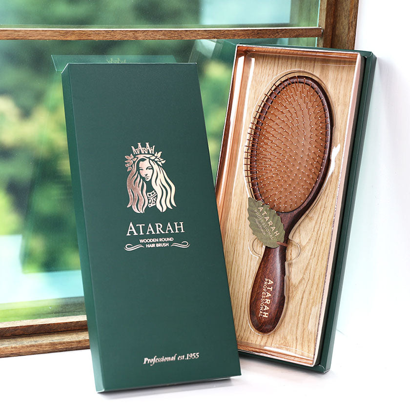 ATARAH Cooling Massage Gold Pin Hair Brush (Wooden Round)